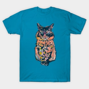 Navy Coral Polka Dot Kitty Cat T-Shirt